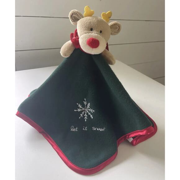 Carter's Reindeer Let It Snow Green Red Lovey Security Blanket ~ NEW - Picture 1 of 7